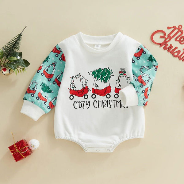 Baby Christmas Themed Wagons/Cookies Long Sleeve Onesie