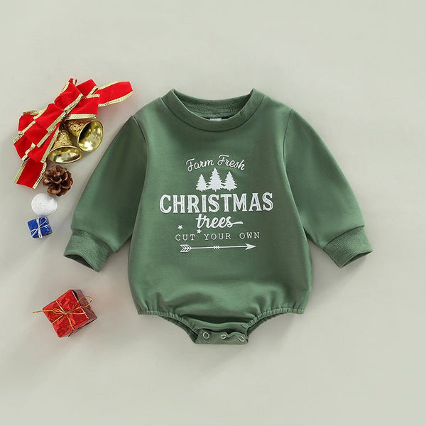 Baby's Long Sleeve Christmas Tree Print Romper