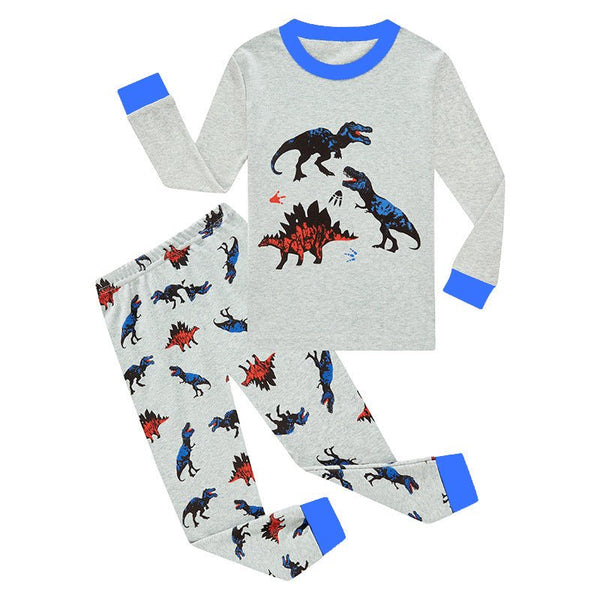 Toddler Boy's Long Sleeve Dinosaur Print Gray Pajama Set
