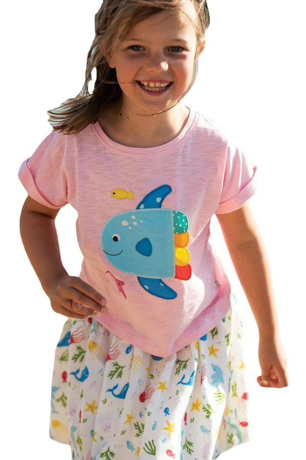 Cute Girl's Cartoon Fish Pattern T-shirt