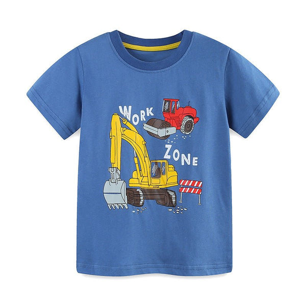 Toddler/Kid Boy's Construction Vehicle Print Design Blue T-Shirt