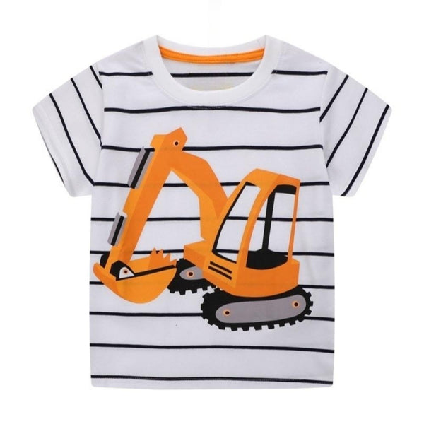 Toddler/Kid Boy's Excavator Print Design White T-shirt