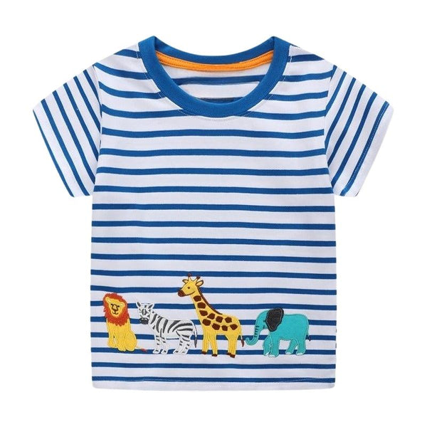 Toddler/Kid Animals Embroidery Blue Stripes T-shirt