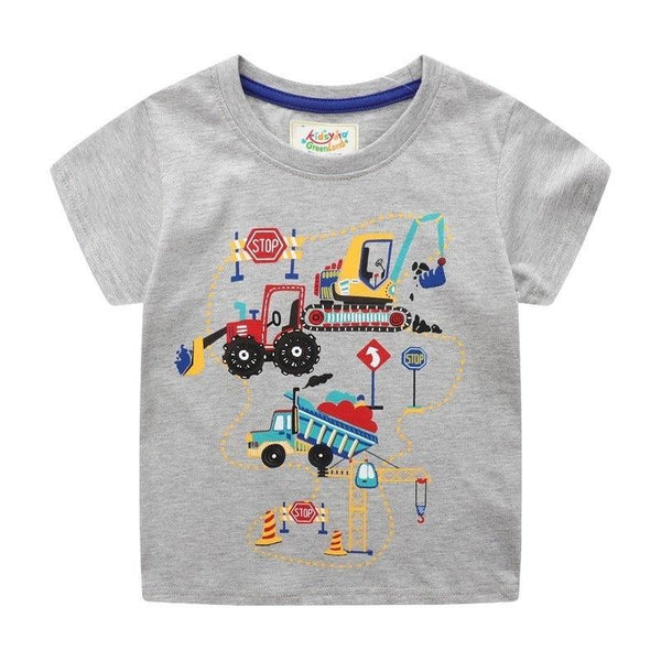 Toddler Boy's Gray Cartoon Truck Print T-shirt