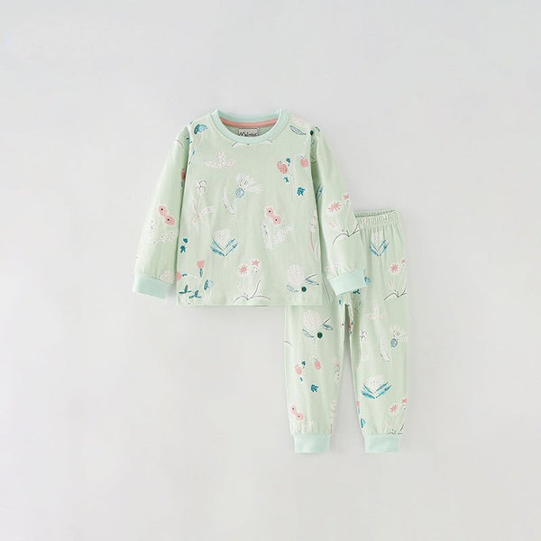 Toddler/Kid Girl Mixed Floral Green Casual Set