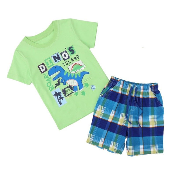 Boy's Dinosaur Print Short-sleeve Top and Shorts Set