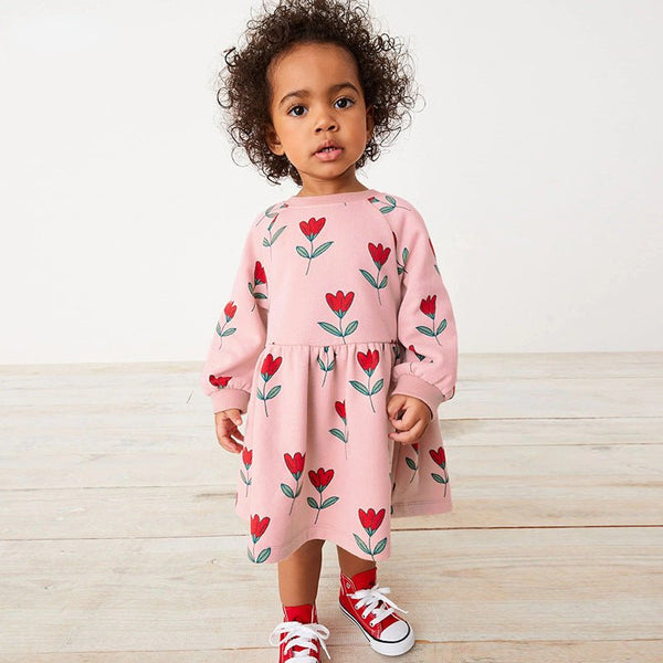 Toddler/Kid Girl Roses Print Pink Sweater Dress