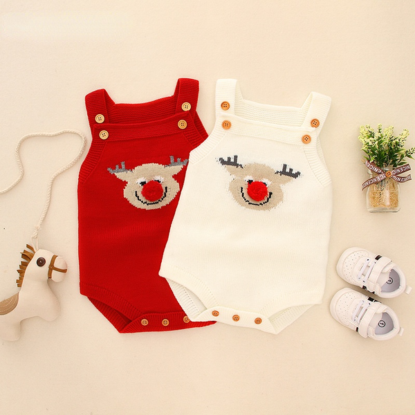 Baby Christmas Reindeer Sleeveless Knit Onesie(3 colors)