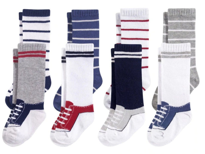 Baby Boy Knee High Socks, 8-Pack, Blue and Red Sneaker Stripe - Kidsyard Greenland