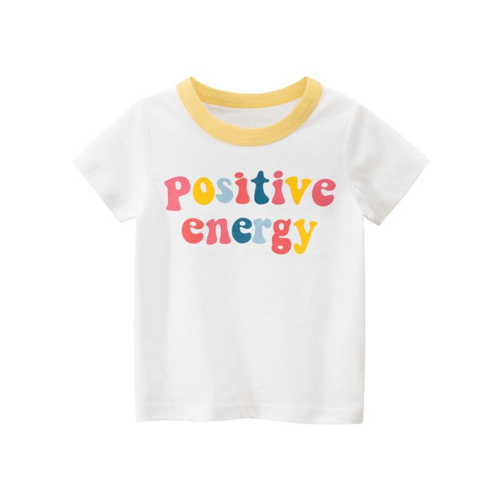 Baby Girls Short-sleeved T-shirt with 'Positive Energy' Slogan - Kidsyard Greenland