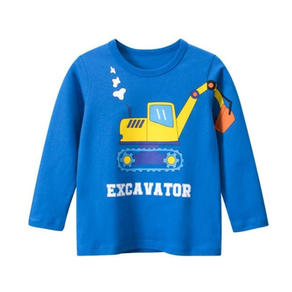 Toddler/Kid Boy's Excavator Print Long Sleeve T-shirt