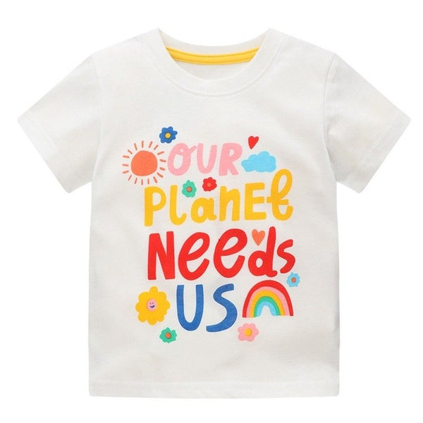 Toddler/Kid Girl's "Our Planet Needs Us" Print T-shirt