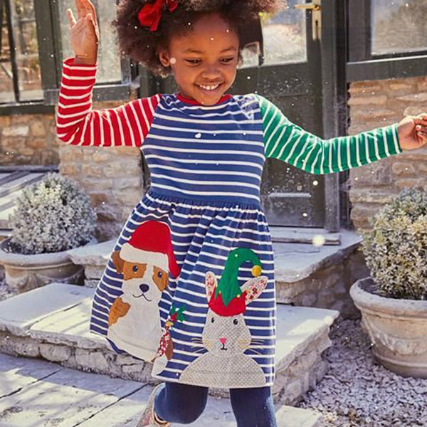 Toddler/Kid Girl's Striped Christmas Long Sleeve Dress