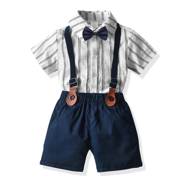 Baby Boy 4-Piece Gentleman Bow Tie Shirt and Suspender Shorts Set