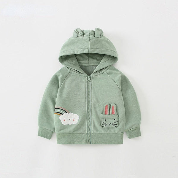 Toddler/Kid Girl's Adorable Rainbow and Bunny Zip-Up Jacket with Bunny Ears Hood