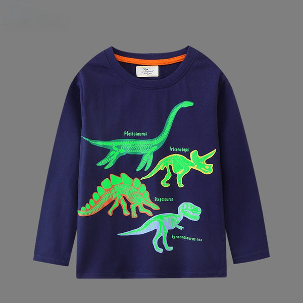 Toddler/Kid Boy Glow in the Dark Dinosaurs Navy Long Sleeve Shirt