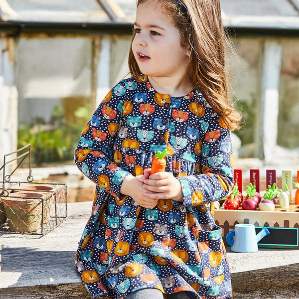 Toddler/Kid Girl's Cartoon Animal Print Design Long Sleeve Cotton Dress