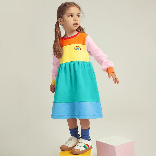 Toddler/Kid Girl Rainbow Long Sleeve Midi Dress
