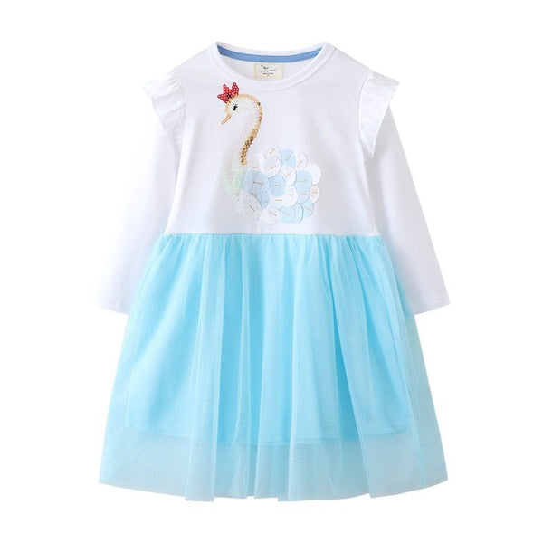 Toddler/Kid Girl's Swan Design Long Sleeve Dress