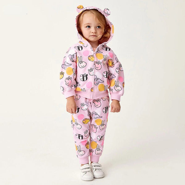 Toddler/Kid Girl's Pink Long-sleeve Zip Up Hoodie with Pants Set