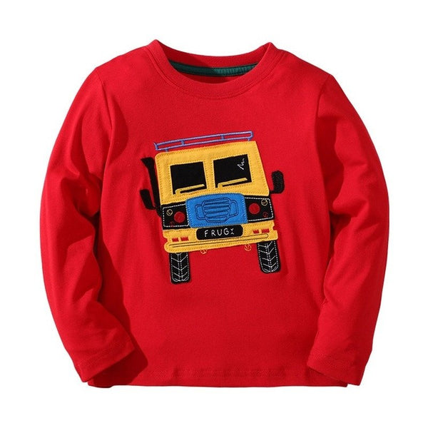 Toddler Boy Cartoon Car Print Long-sleeve Tee