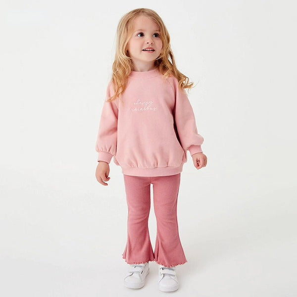 Toddler/Kid Girl's Cotton Pink Sweatshirt with Flared Leggings