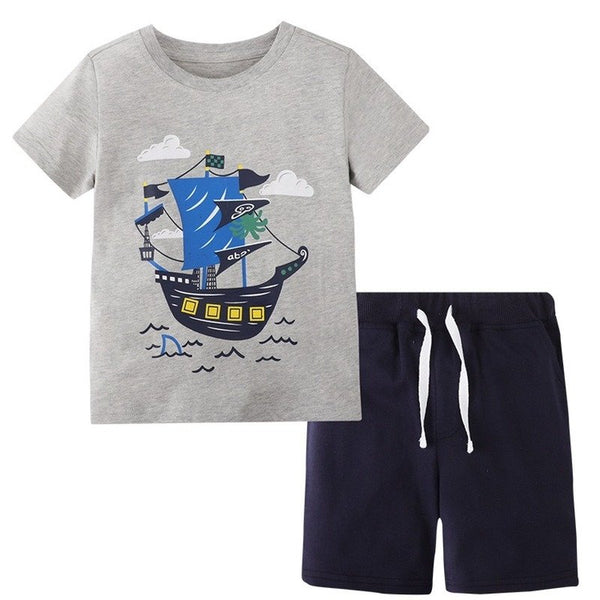 Toddler Boy's Gray Casual Short Sleeve T-shirt with Shorts