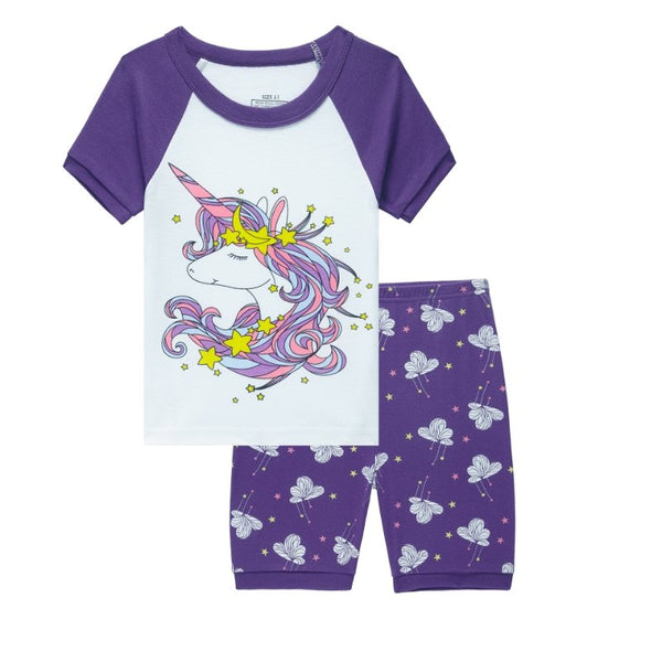 Toddler/Kid Girl's Unicorn Design Short Sleeve Pajama Set