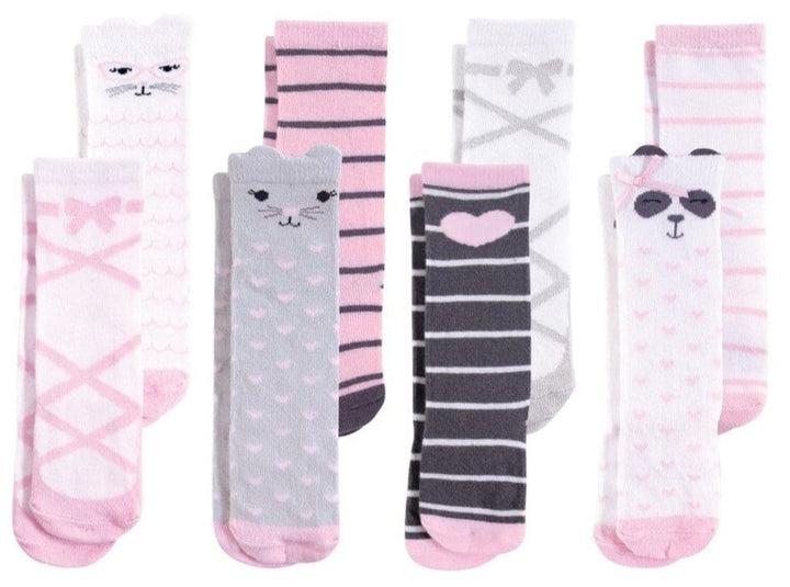 Girl Knee High Socks, 8-Pack, Pink Panda Stripe - Kidsyard Greenland