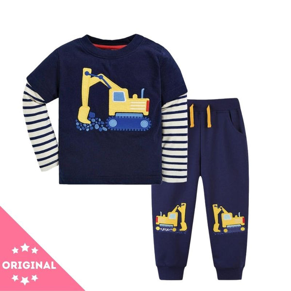 Toddler Boy's Casual Vehicle Print Pullover Sweatshirt with Pants Set