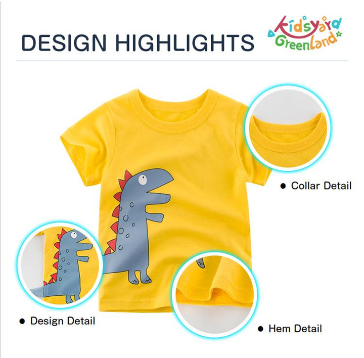 Premium Kids Cotton T-shirt with Small Dinosaur Pattern - Kidsyard Greenland