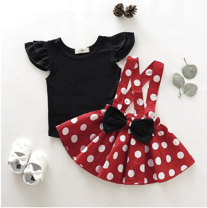 Summer Baby Girls Red Polka Dot Skirt with Casual Short Sleeve Tops 2-piece Outfit Set - Kidsyard Greenland