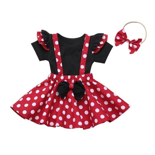 Summer Baby Girls Red Polka Dot Skirt with Casual Short Sleeve Tops 2-piece Outfit Set - Kidsyard Greenland