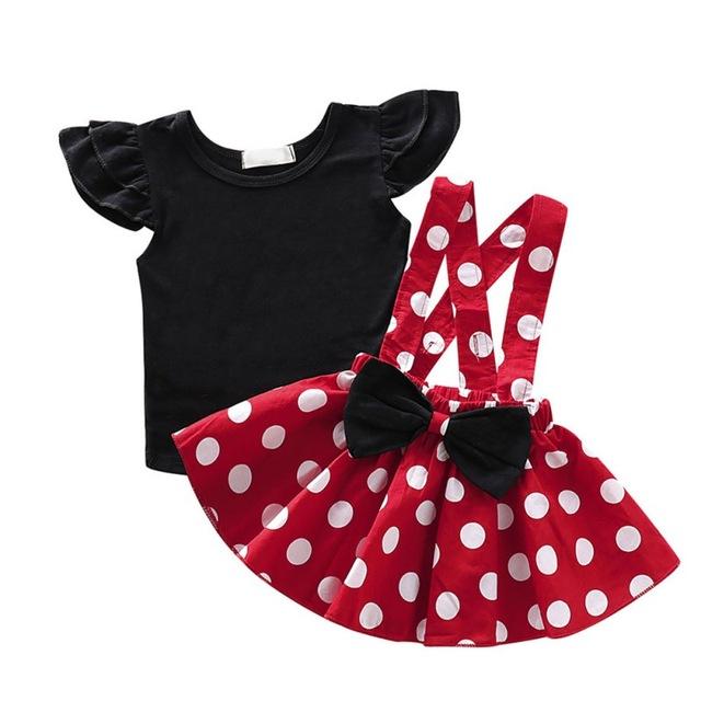 Summer Baby Girls Red Polka Dot Skirt with Casual Short Sleeve Tops 2-piece Outfit Set - Kidsyard Greenland