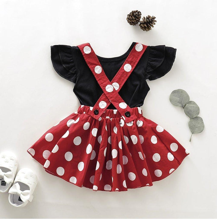 Summer Baby Girls Red Polka Dot Skirt with Casual Short Sleeve Tops 2-piece Outfit Set - Kidsyard Greenland