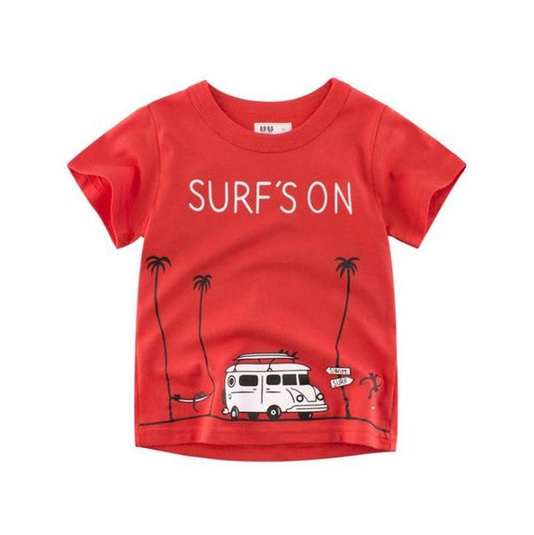 Summer Boys Premium Cotton T-Shirt with Summer Beach and Coconut Tree Elements - Kidsyard Greenland