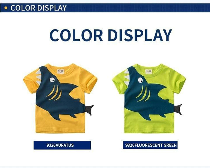 Summer Children's Premium Cotton T-shirt with Shark Pattern - Kidsyard Greenland