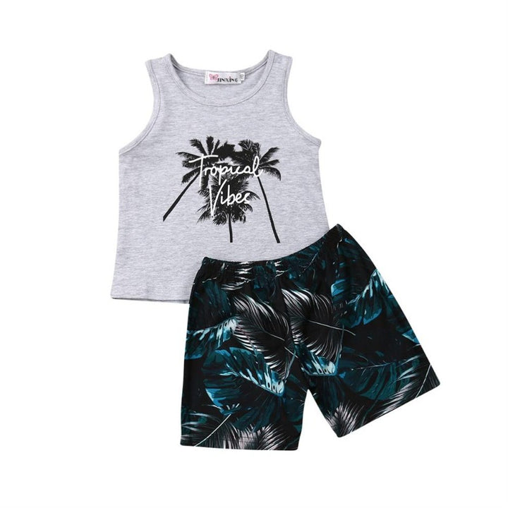 Summer Kids Clothes Sleeveless Tops and Shorts Toddlers Beach Swinming Outfit Set - Kidsyard Greenland
