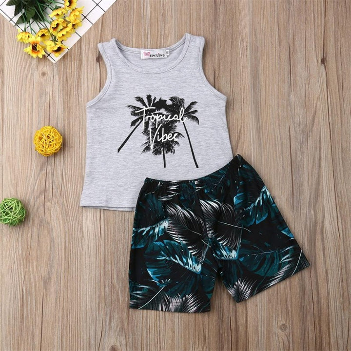 Summer Kids Clothes Sleeveless Tops and Shorts Toddlers Beach Swinming Outfit Set - Kidsyard Greenland