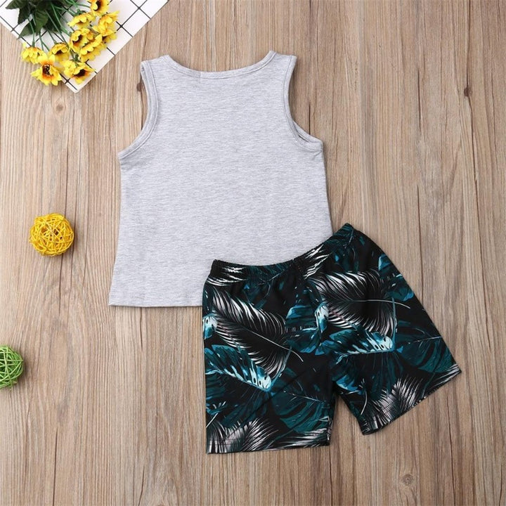 Summer Kids Clothes Sleeveless Tops and Shorts Toddlers Beach Swinming Outfit Set - Kidsyard Greenland