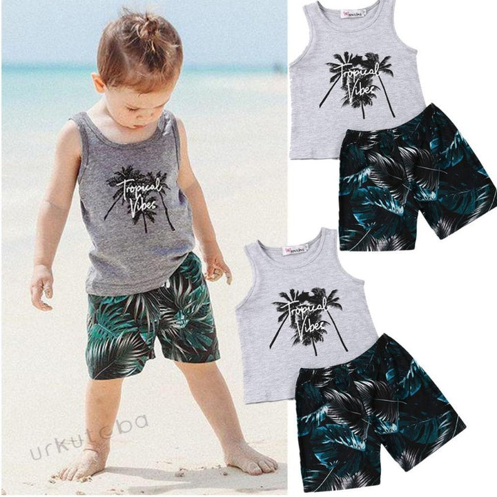 Summer Kids Clothes Sleeveless Tops and Shorts Toddlers Beach Swinming Outfit Set - Kidsyard Greenland