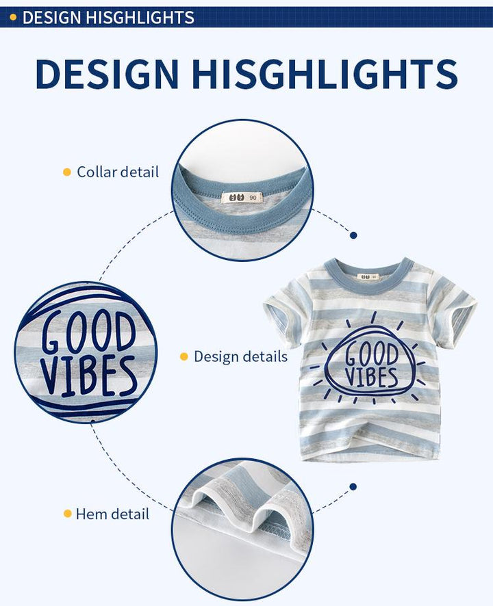 Summer Kids Premium Cotton T-Shirt 'Good Vibe' Pattern - Kidsyard Greenland