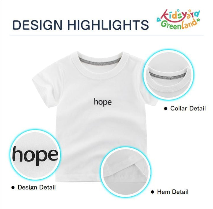 Summer Kids Premium Cotton T-shirt with "Hope" Pattern - Kidsyard Greenland