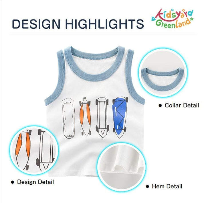 Summer Kids Vests with Skateboard Pattern - Kidsyard Greenland