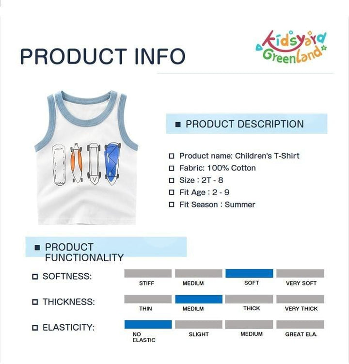 Summer Kids Vests with Skateboard Pattern - Kidsyard Greenland