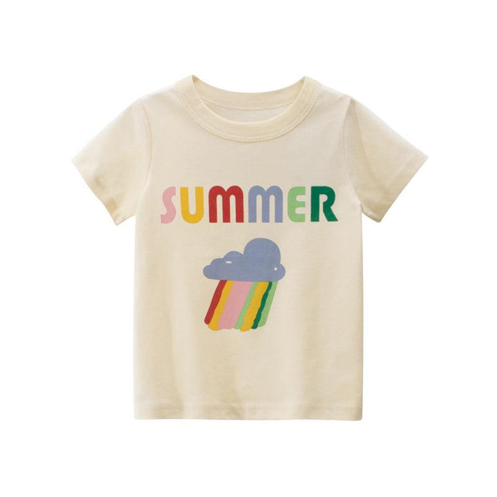 Summer Premium Baby Girl's T-shirt with Rainbow Cloud Pattern - Kidsyard Greenland