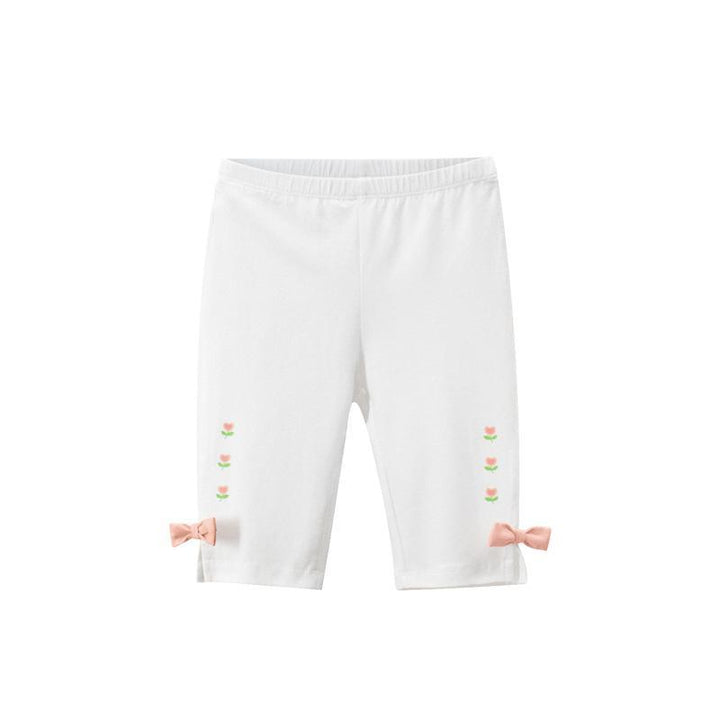 Summer Toddler Girls White&Pink Cotton Pants - Kidsyard Greenland