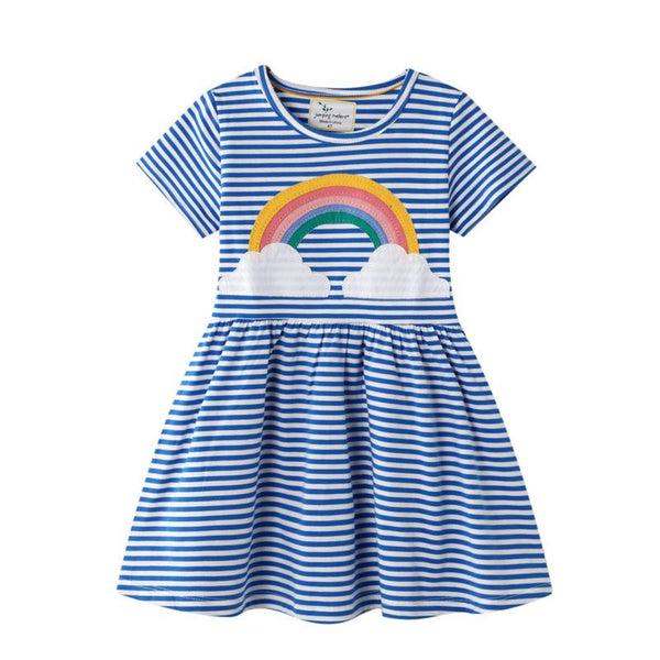 Toddler Girls Striped Rainbow Pattern Dress - Kidsyard Greenland