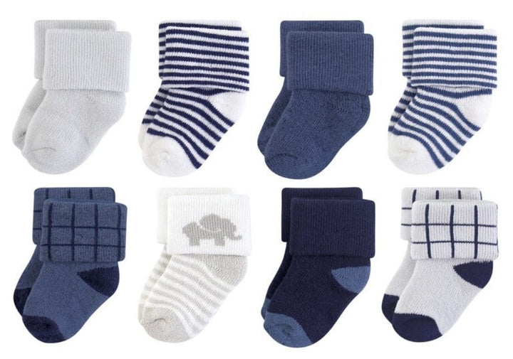 Touched By Nature Boy Organic Terry Socks, 8-Pack, Blue Elephant - Kidsyard Greenland