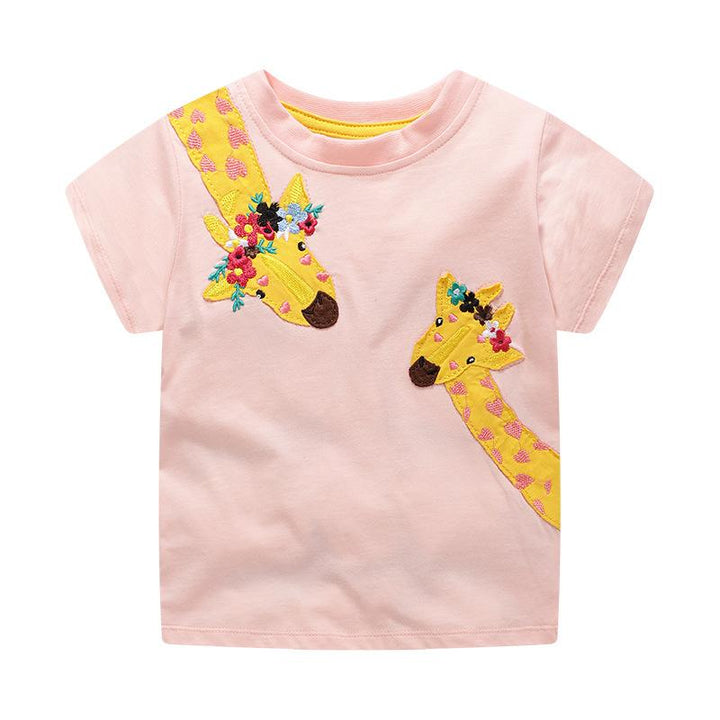 Two Giraffe Pattern Embroidery for Toddler Girl - Kidsyard Greenland